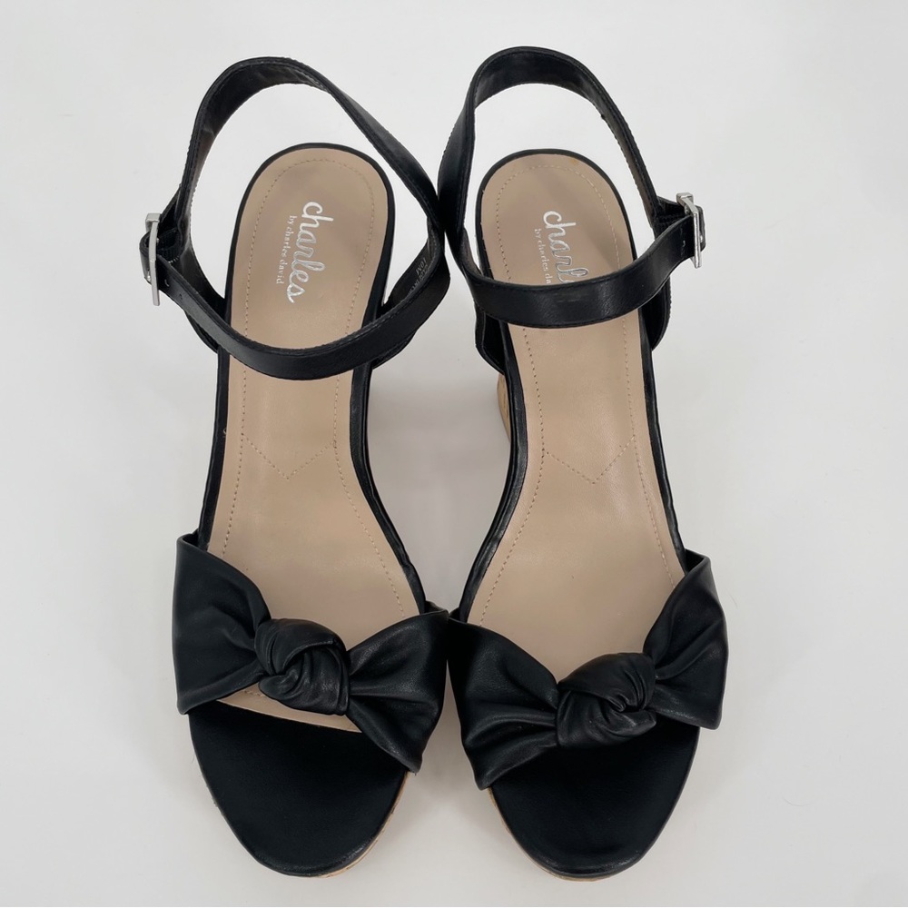 Charles David Lolly Bow Cork Wedge Heel Vegan Leather - Picture 3 of 5